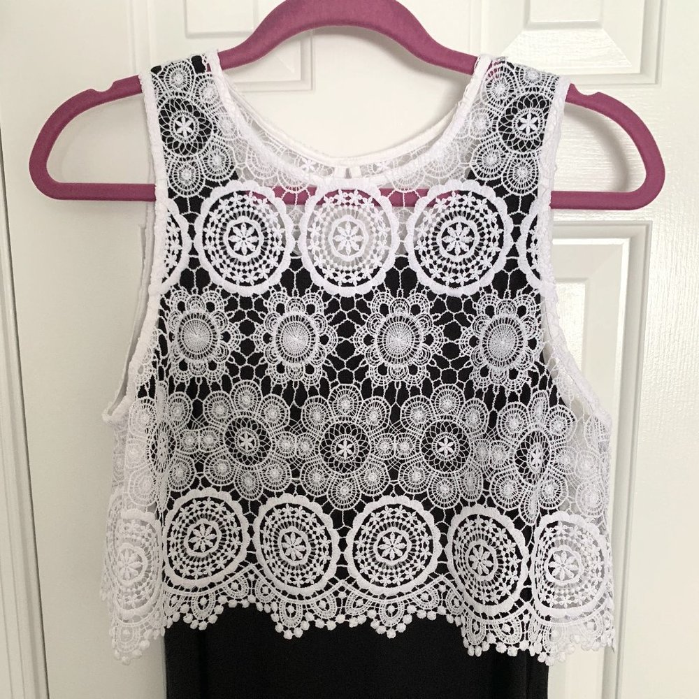 Black midi dress with lace overlay